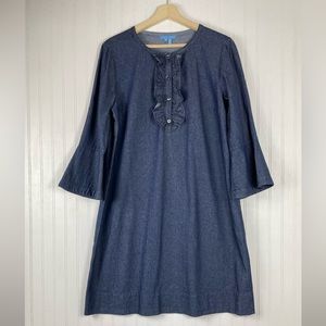 Draper James Women's Blue Chambray Denim Ruffled Dress Sz 14
